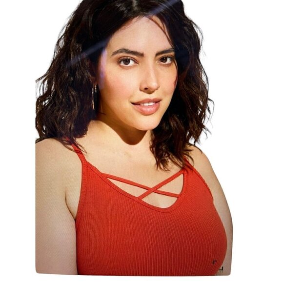 Women's Torrid 3, 3X, 22-24 Cross Front Tank Top, Shirt, Firewhirl, Brick Color - Picture 4 of 5